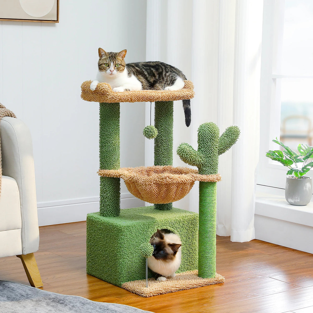 83cm Cactus Cat Tree with Condo & Hammock