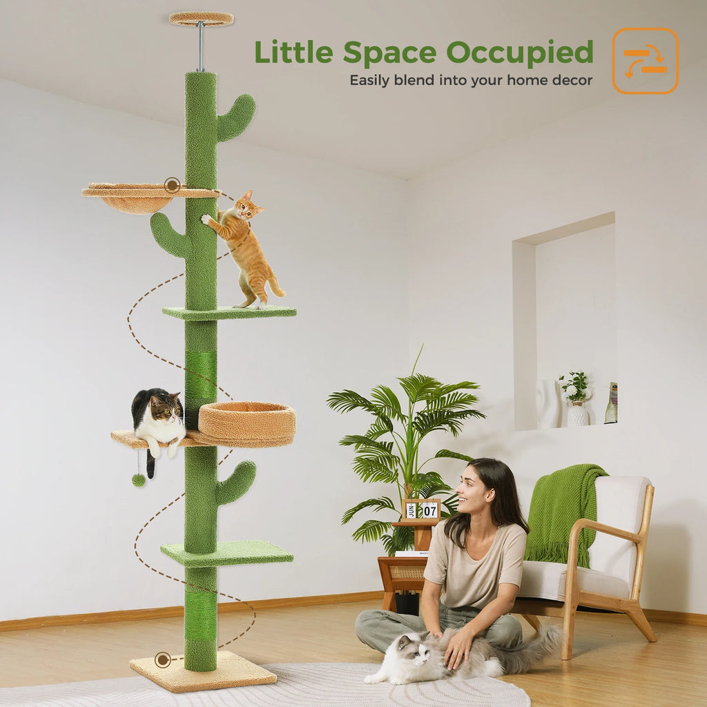 Cactus Cat Tree Floor to Ceiling Cat Tower with Sisal Scratching Post,Comfortable Hammock for Multi-Cat Homes,Cat Accessories Whispering Desires Shoppe