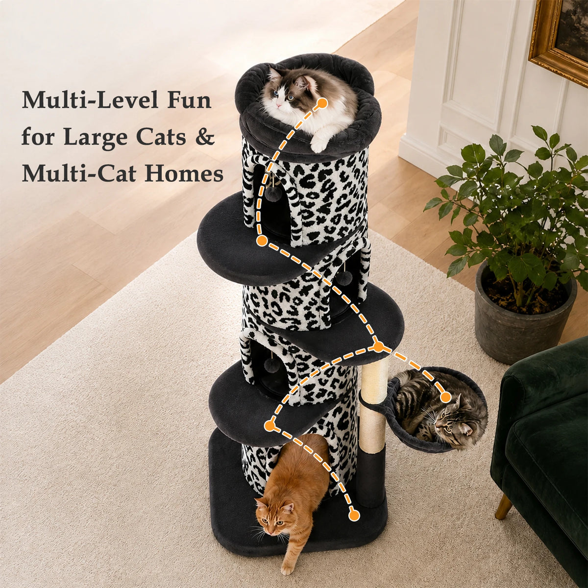 Large Cat Tree with Multiple Condos & Flower Bed