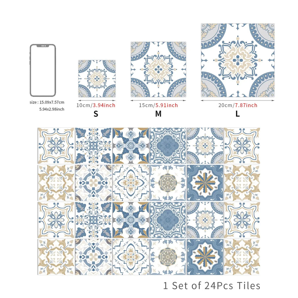 Decorative Self-Adhesive Tile Stickers – 24 Pieces