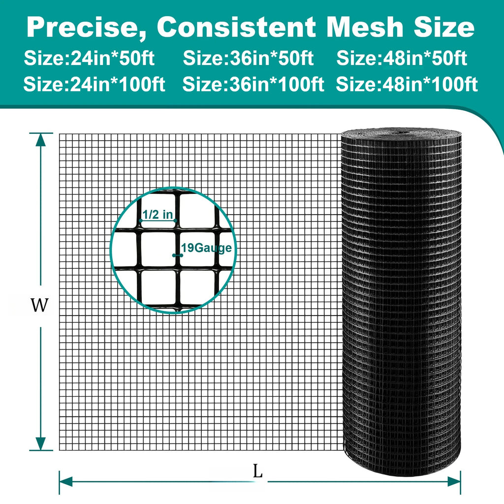 Black PVC-Coated Hardware Cloth, 1/2" Mesh, 19 Gauge