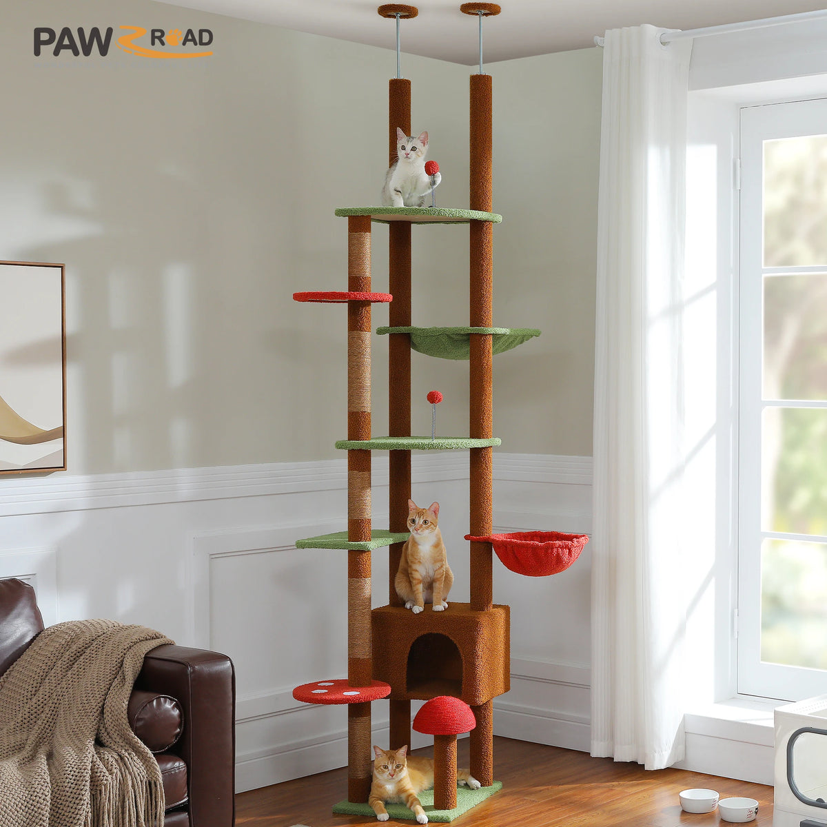 Adjustable Floor-to-Ceiling Cat Tree with Large Hammock