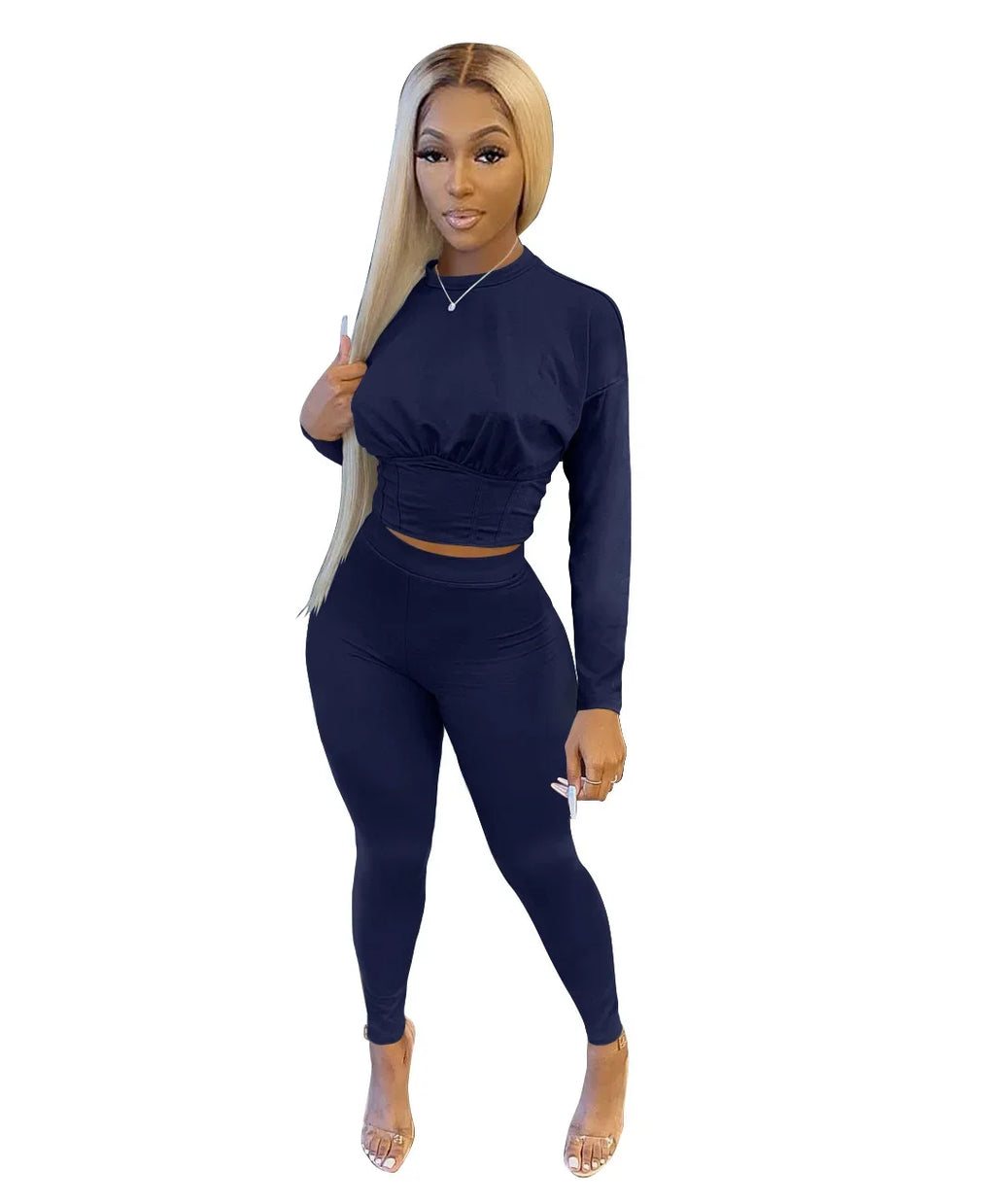 Women's Solid-Color Two-Piece Casual Outfit
