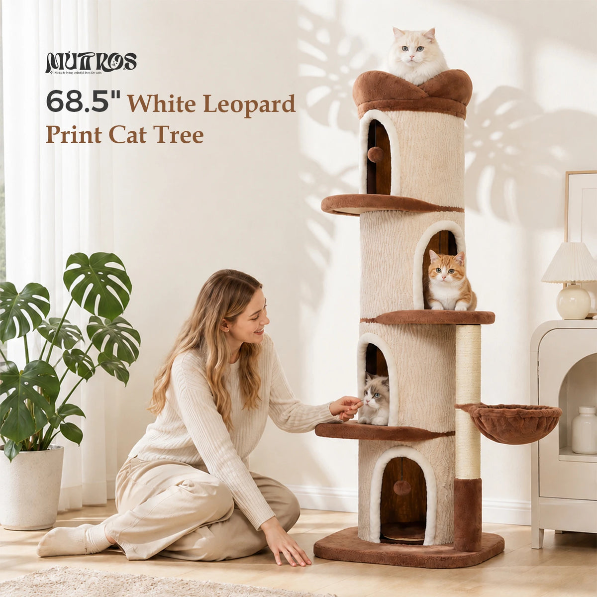 Large Cat Tree with Multiple Condos & Flower Bed