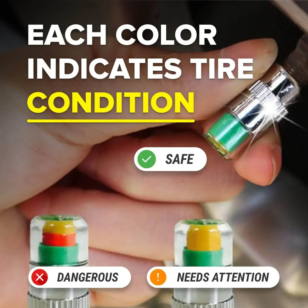 32 PSI Tire Pressure Indicator Valve Caps – Set of 4
