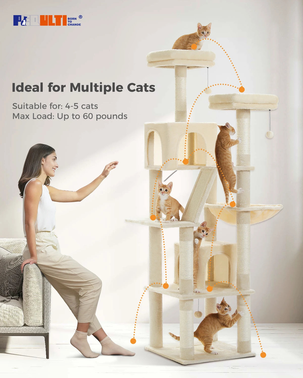 Multi-Level Cat Tree with Scratching Posts, Cozy Condo, Hammock, Large Cat Tower for Indoor Cats, Cat Scratching Board, Cat Toys Whispering Desires Shoppe