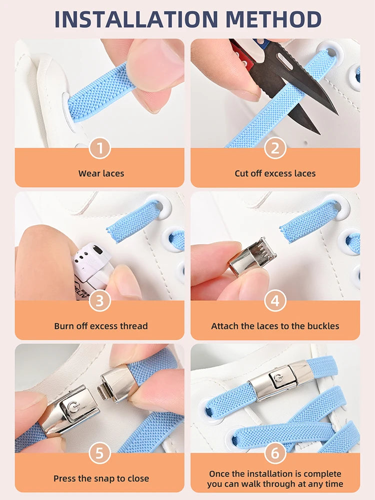 No-Tie Elastic Shoelaces with Press Locks – 8 mm