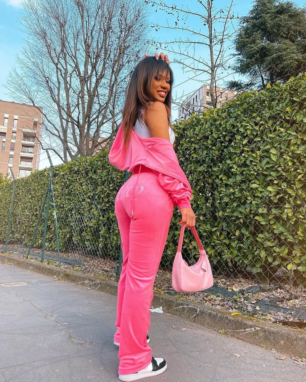 Women's Velvet-Look Embellished Hoodie and Pants Set