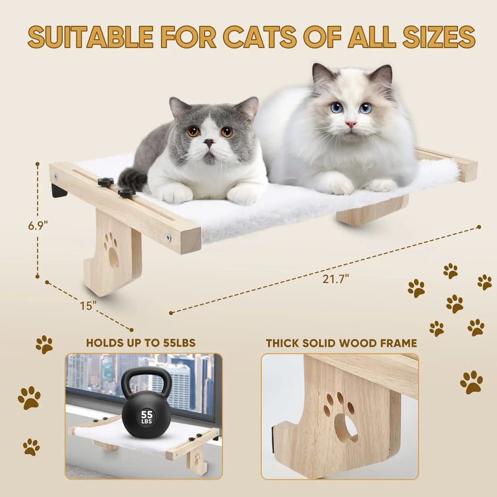 Adjustable Cat Window Perch with Wood & Metal Frame