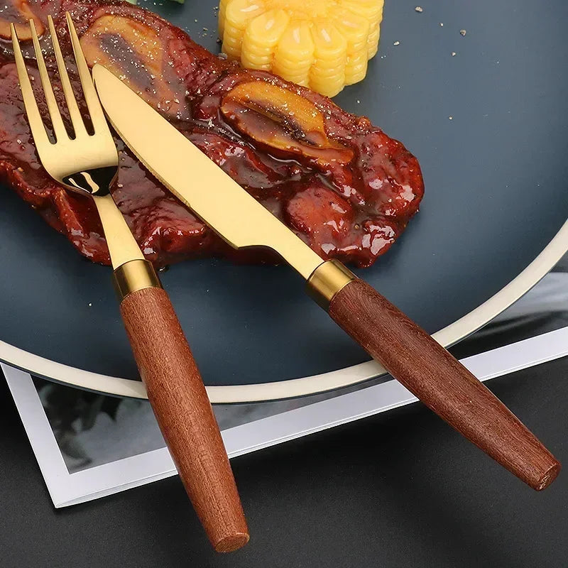 Wood-Handle Stainless Steel Flatware — 4 Pieces