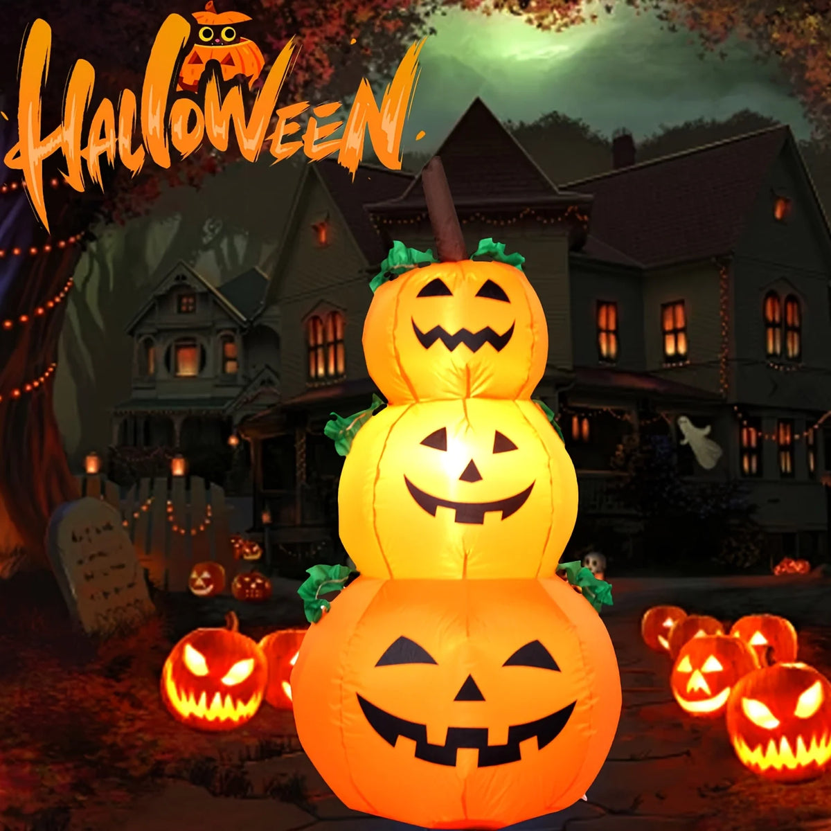 3.9-Foot LED Stacked Pumpkin Inflatable