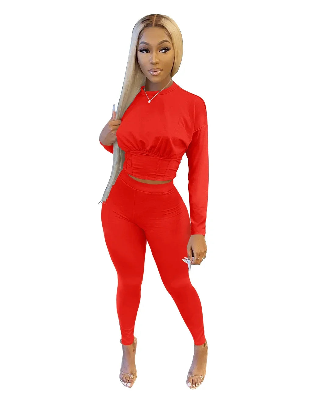Women's Solid-Color Two-Piece Casual Outfit