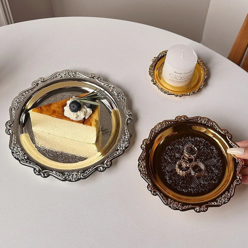 Vintage-Style Stainless Steel Dessert Plates