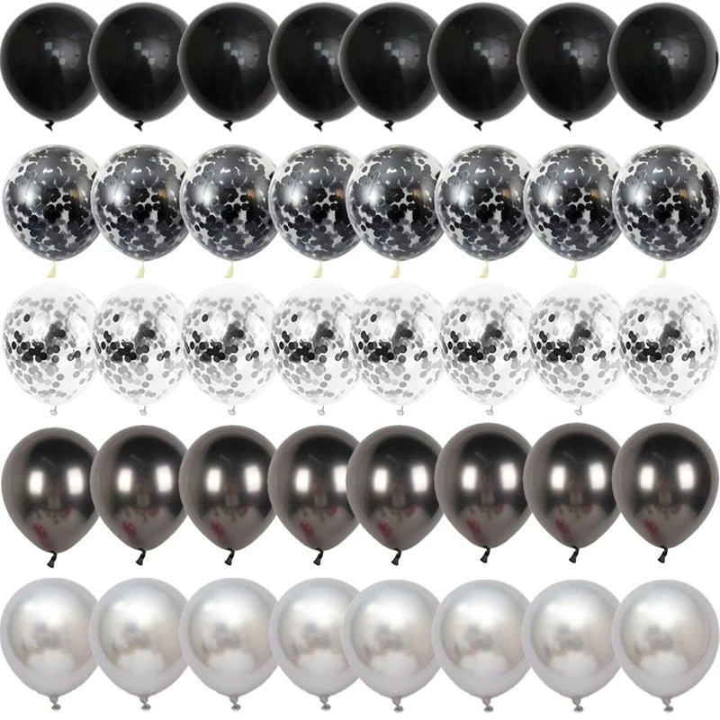 Black Confetti Latex Balloon Sets, 40 Pieces