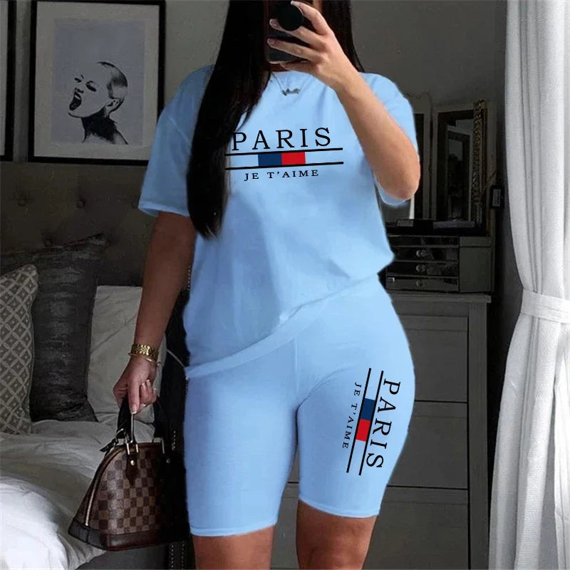 Women's Printed Short-Sleeve Tee and Shorts Set
