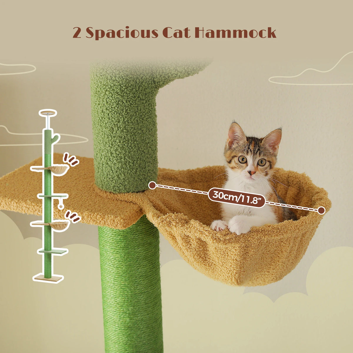 Cactus Cat Tree Floor to Ceiling Cat Tower with Sisal Scratching Post,Comfortable Hammock for Multi-Cat Homes,Cat Accessories Whispering Desires Shoppe