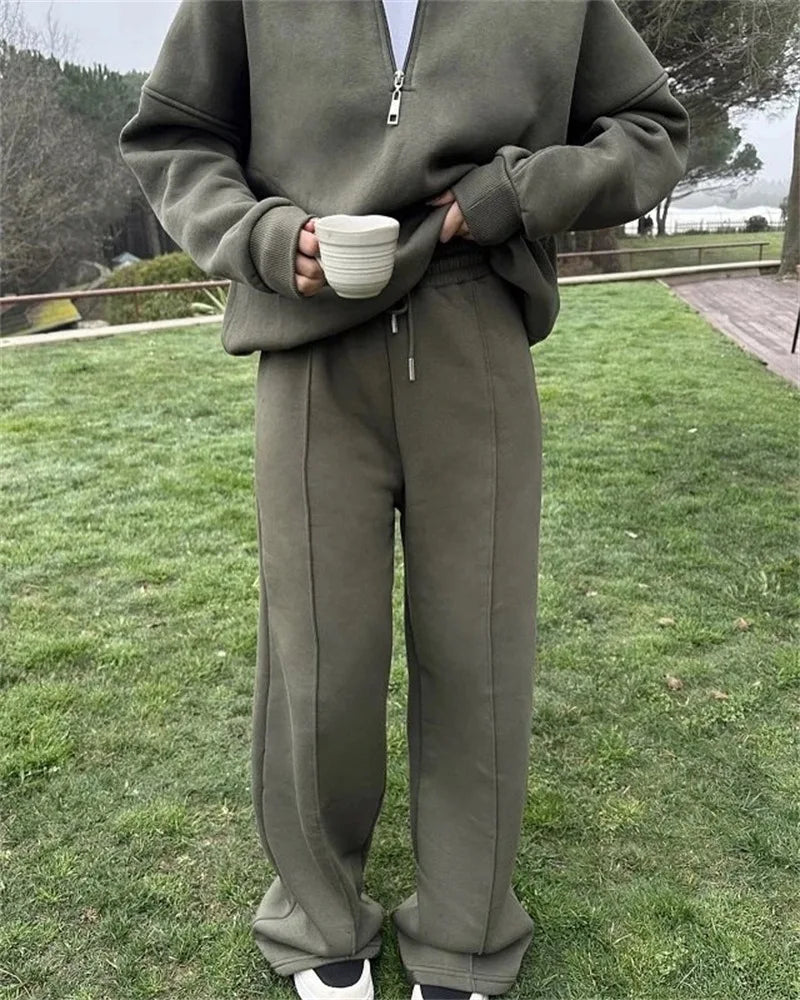 Women's Long-Sleeve Collared Top and Pants Set