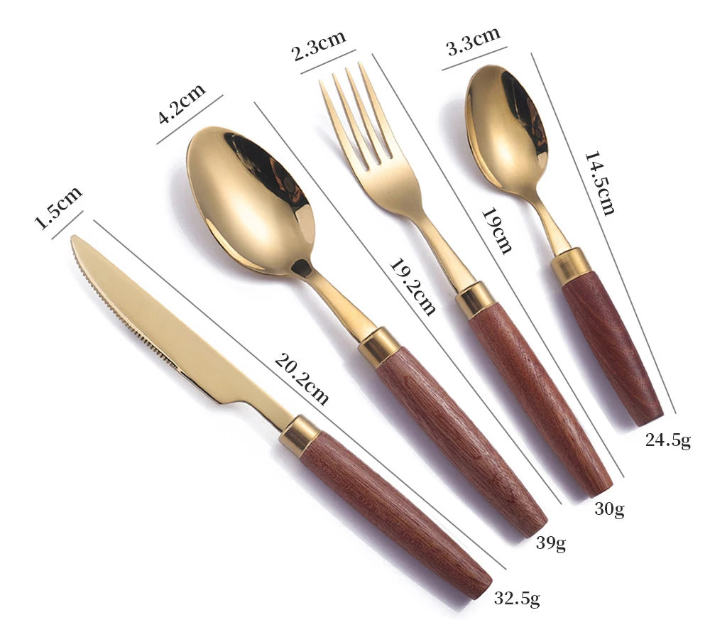 Wood-Handle Stainless Steel Flatware — 4 Pieces