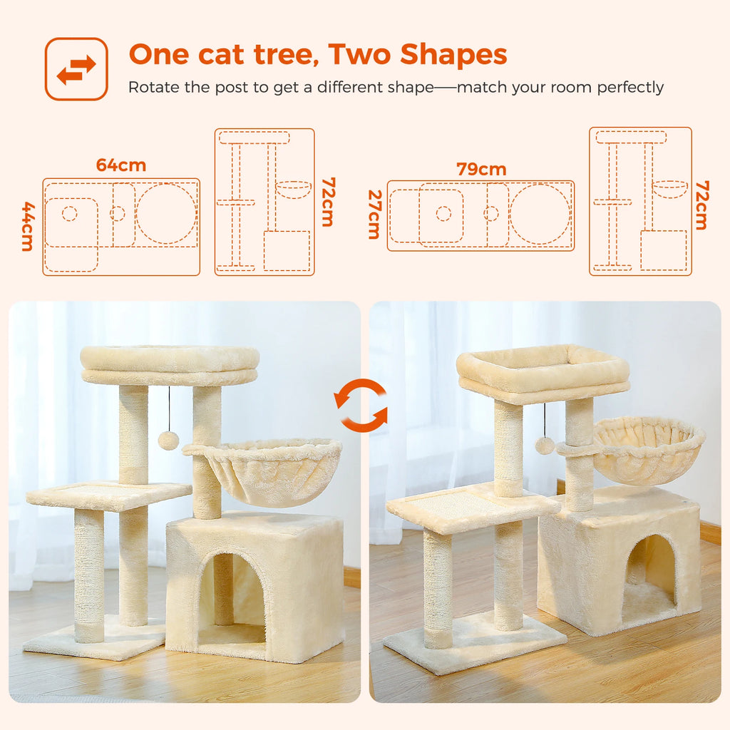 Compact Cat Tree with Removable Perch & Hammock
