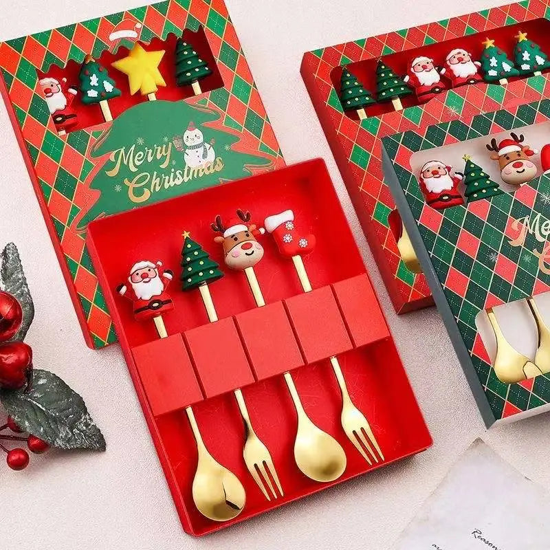 Christmas Stainless Steel Spoons and Forks — 4 Pieces