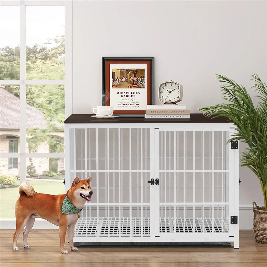Wooden Dog Crate Furniture with Metal Frame