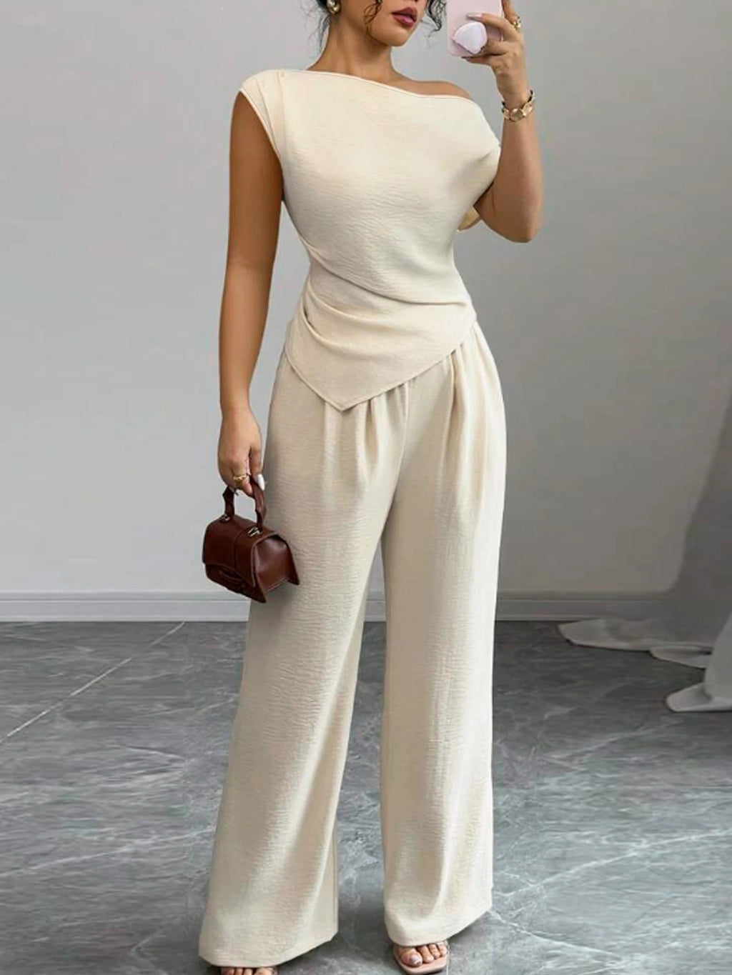 Women's Asymmetric Top and Wide-Leg Pants Set