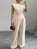 Women's Asymmetric Top and Wide-Leg Pants Set