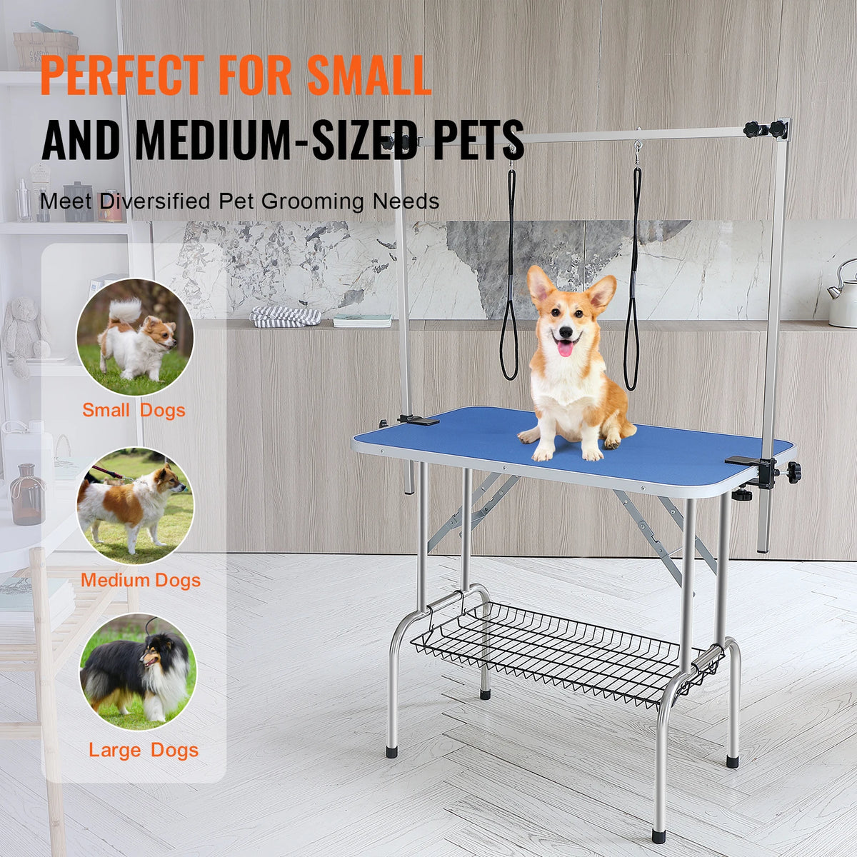 SucceBuy Folding Pet Grooming Table with Two Arms