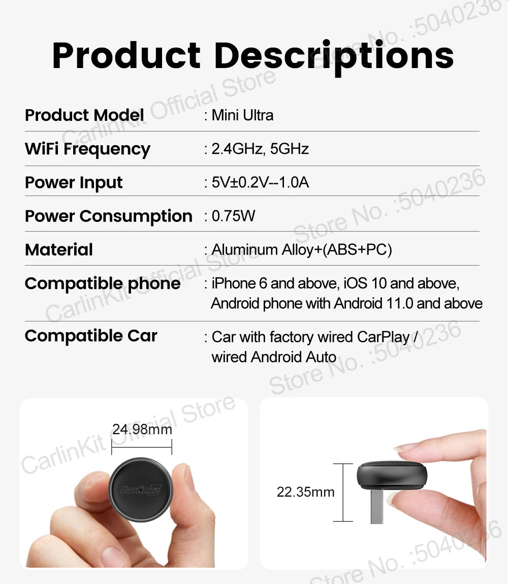 CarlinKit Mini Ultra 3 Wireless CarPlay & Android Auto Adapter