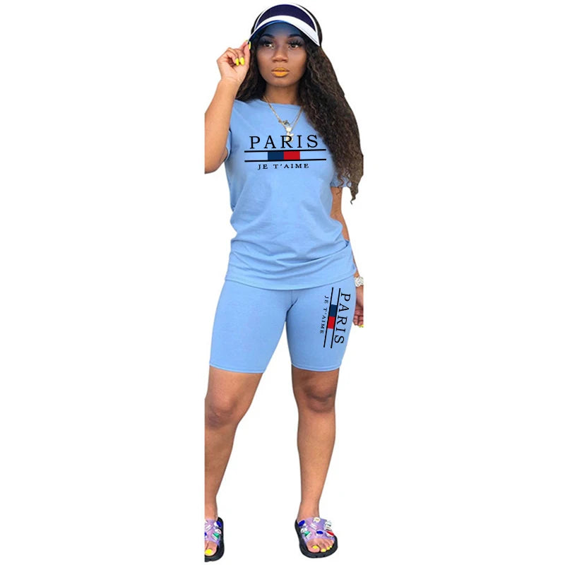 Women's Printed Short-Sleeve Tee and Shorts Set