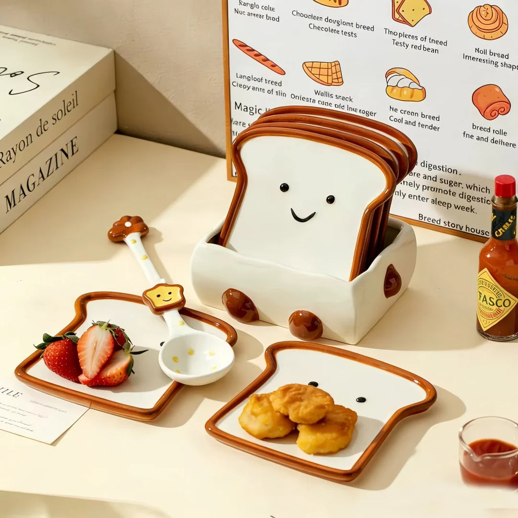 Toast-Design Ceramic Tableware with Storage Box