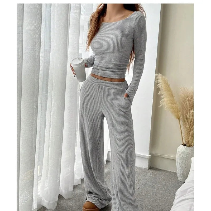Solid Pullover Top & Pants Set