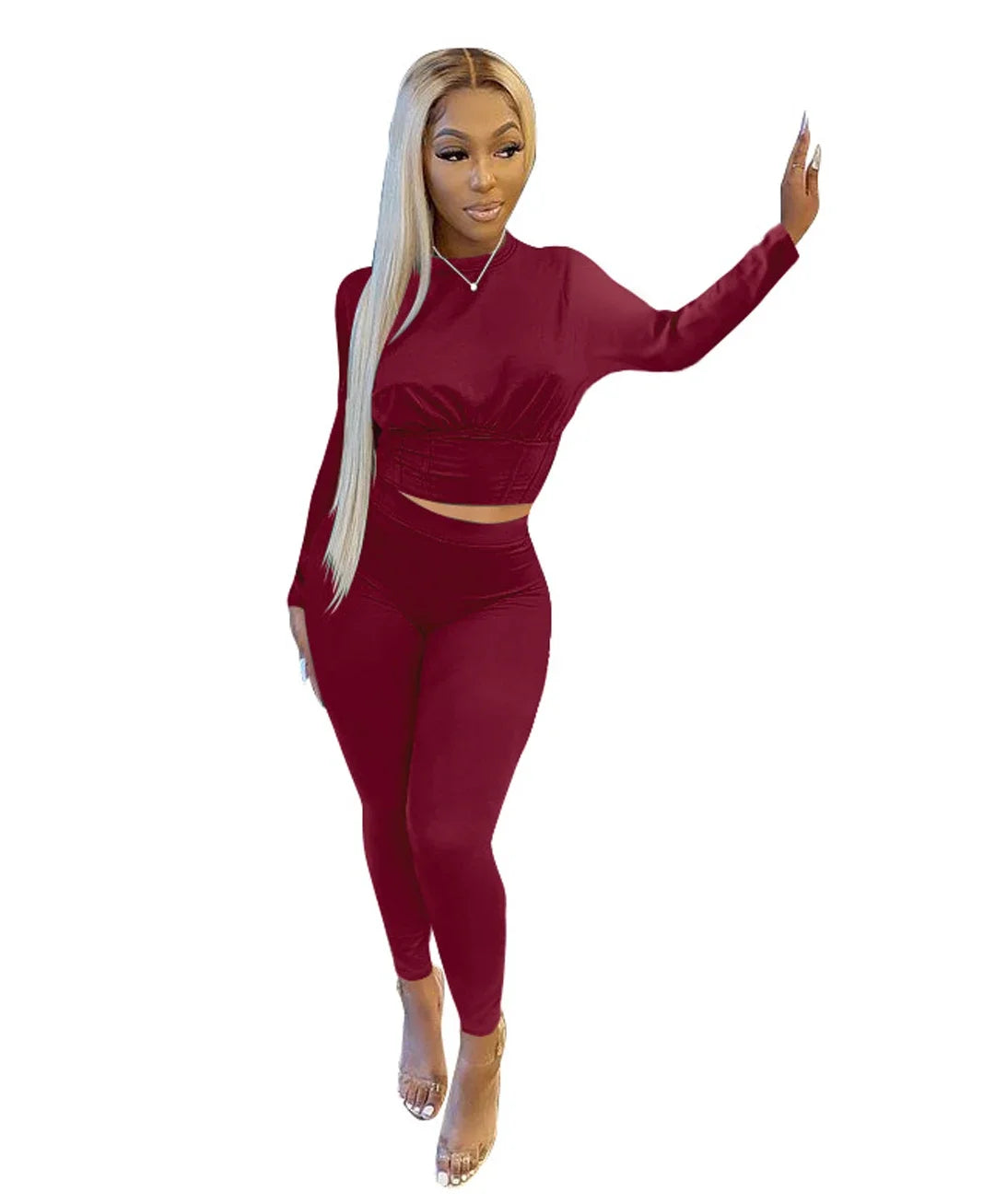 Women's Solid-Color Two-Piece Casual Outfit