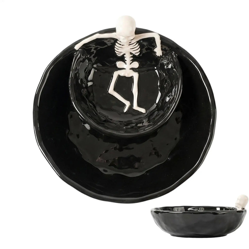 Skull-Shaped Ceramic Chip and Dip Bowl — 8.5 Inch