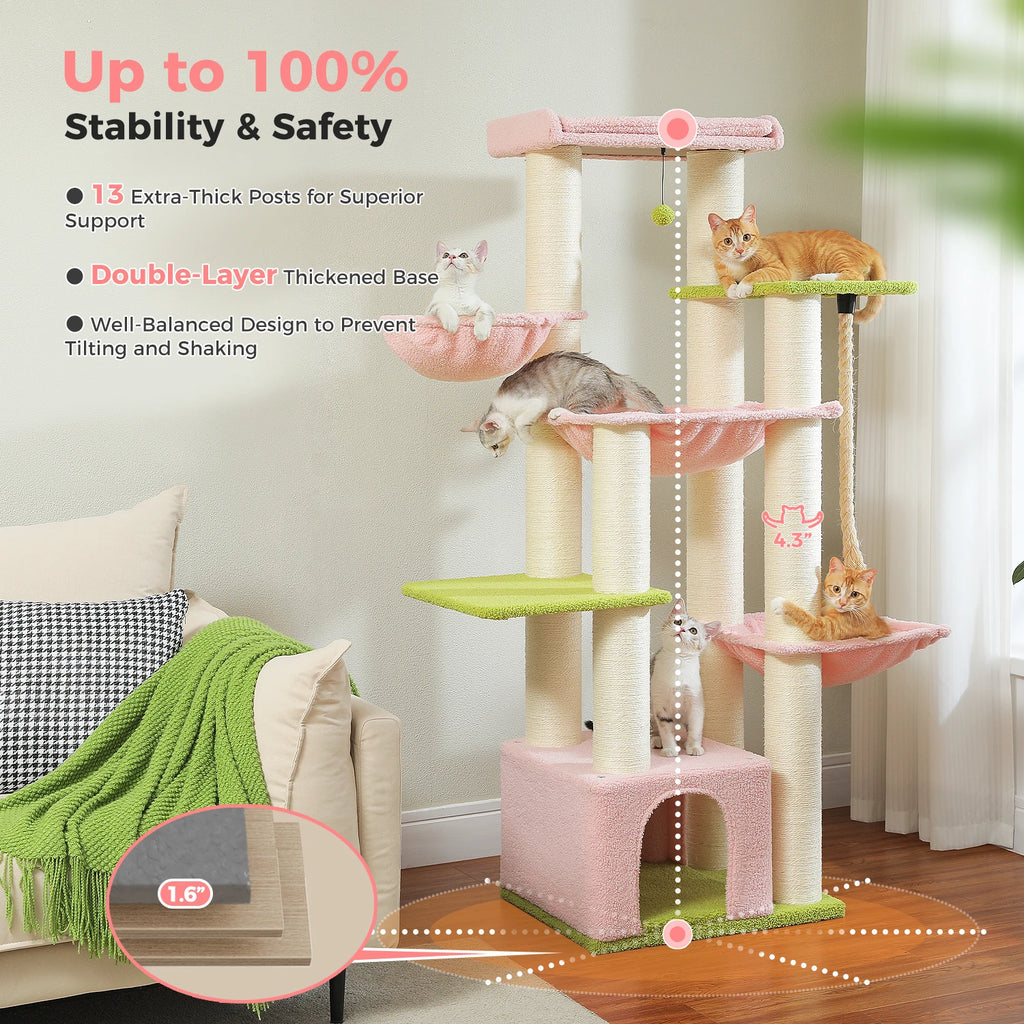 Large Cat Tree for Big Cats Robust Cat Tower with Several Levels Cat House Climbing Tree with Hammock 11 Sisal Posts Large Perch Whispering Desires Shoppe