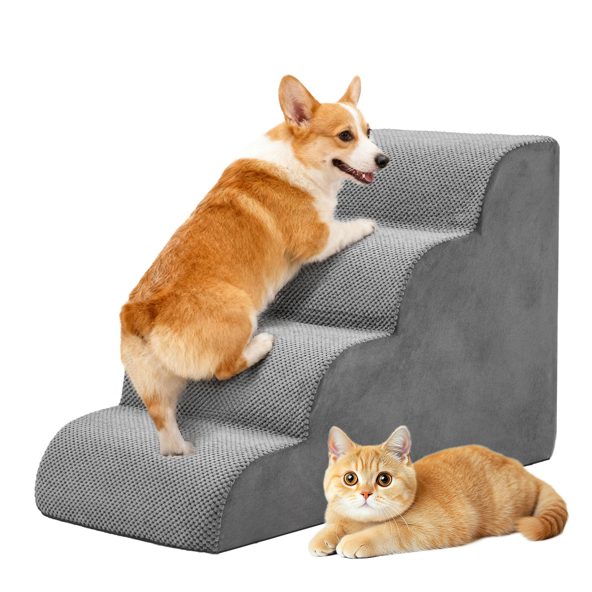 JHK 3-5 Step High-Density Foam Dog Stairs Ramp for Small Dogs Curved Pet Dog Steps Indoor Non-Slip Pet Ladder Ramp Stairs Whispering Desires Shoppe