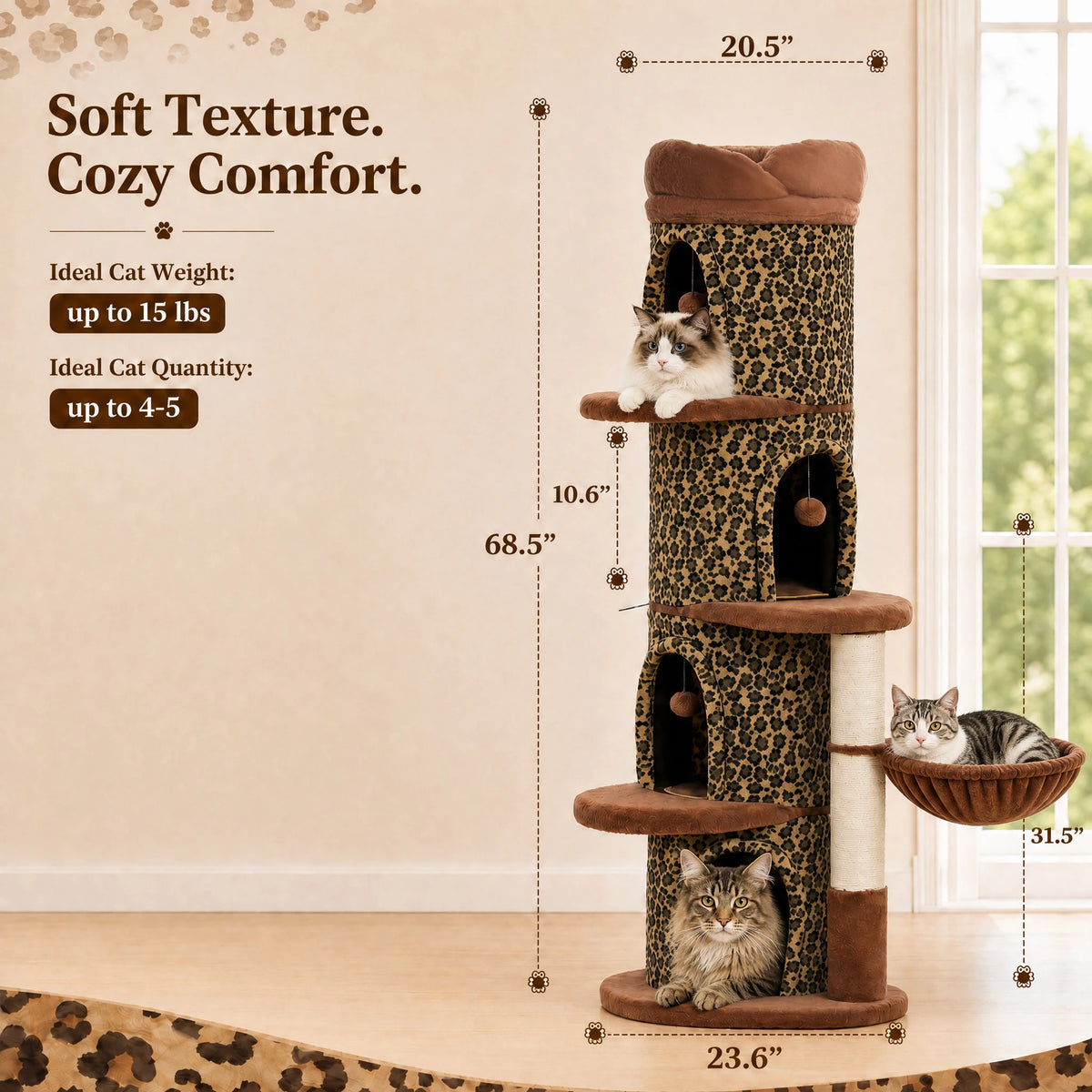 Large Cat Tree with Multiple Condos & Flower Bed