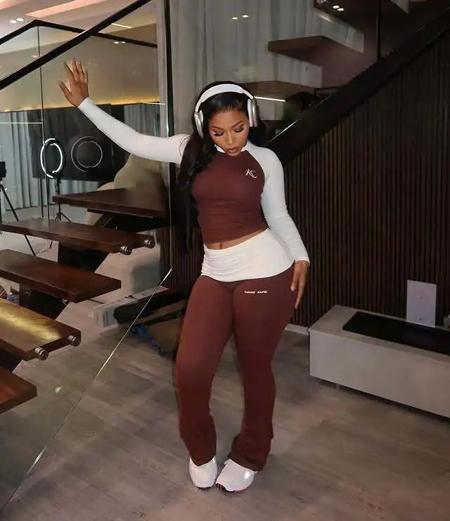 Women's Long-Sleeve Crewneck Top and Pants Set