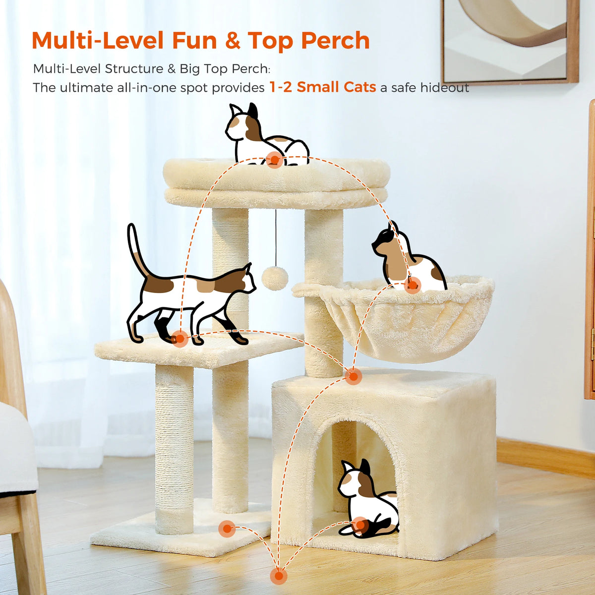 Compact Cat Tree with Removable Perch & Hammock