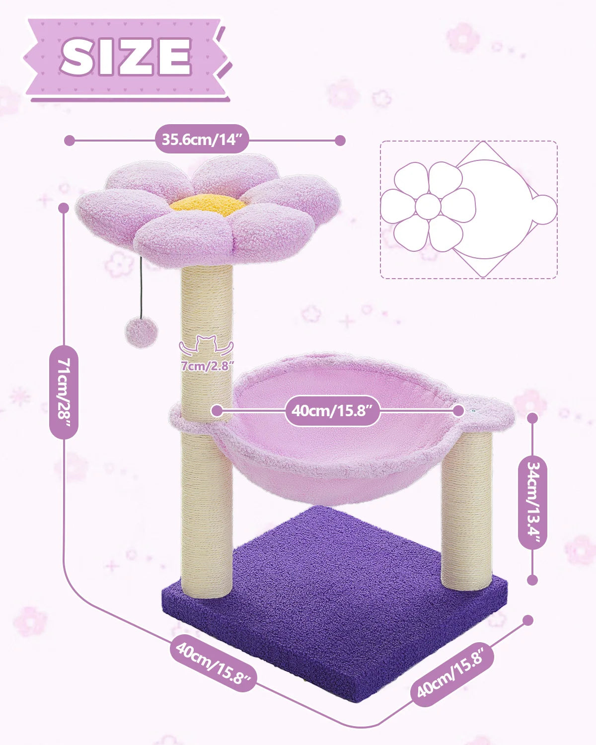 71cm Flower Cat Tree with Hammock & Scratching Post