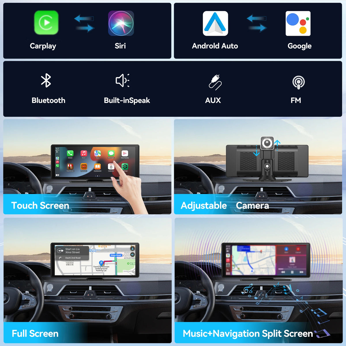 Portable Wireless CarPlay and Android Auto Screen
