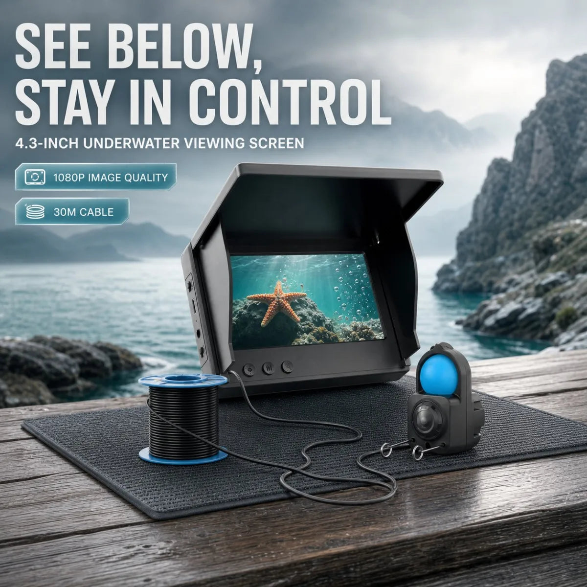 P300 Underwater Fishing Camera, 4.3-Inch Monitor & 15 m Cable