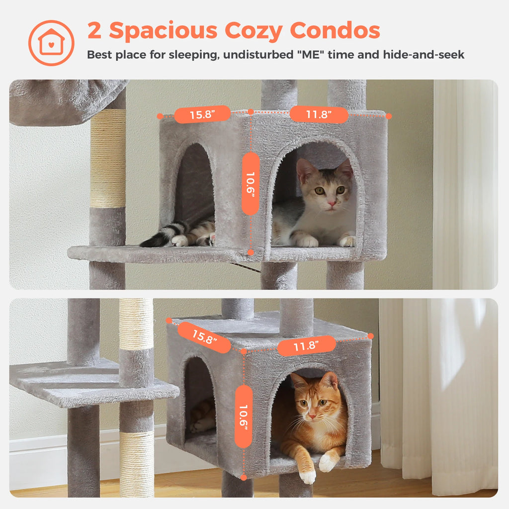 Tall Cat Tree for Indoor Cats Big Cat Tower with Super Large Hammock Cat Climbing Tree with Scratching Posts Condo House Black Whispering Desires Shoppe