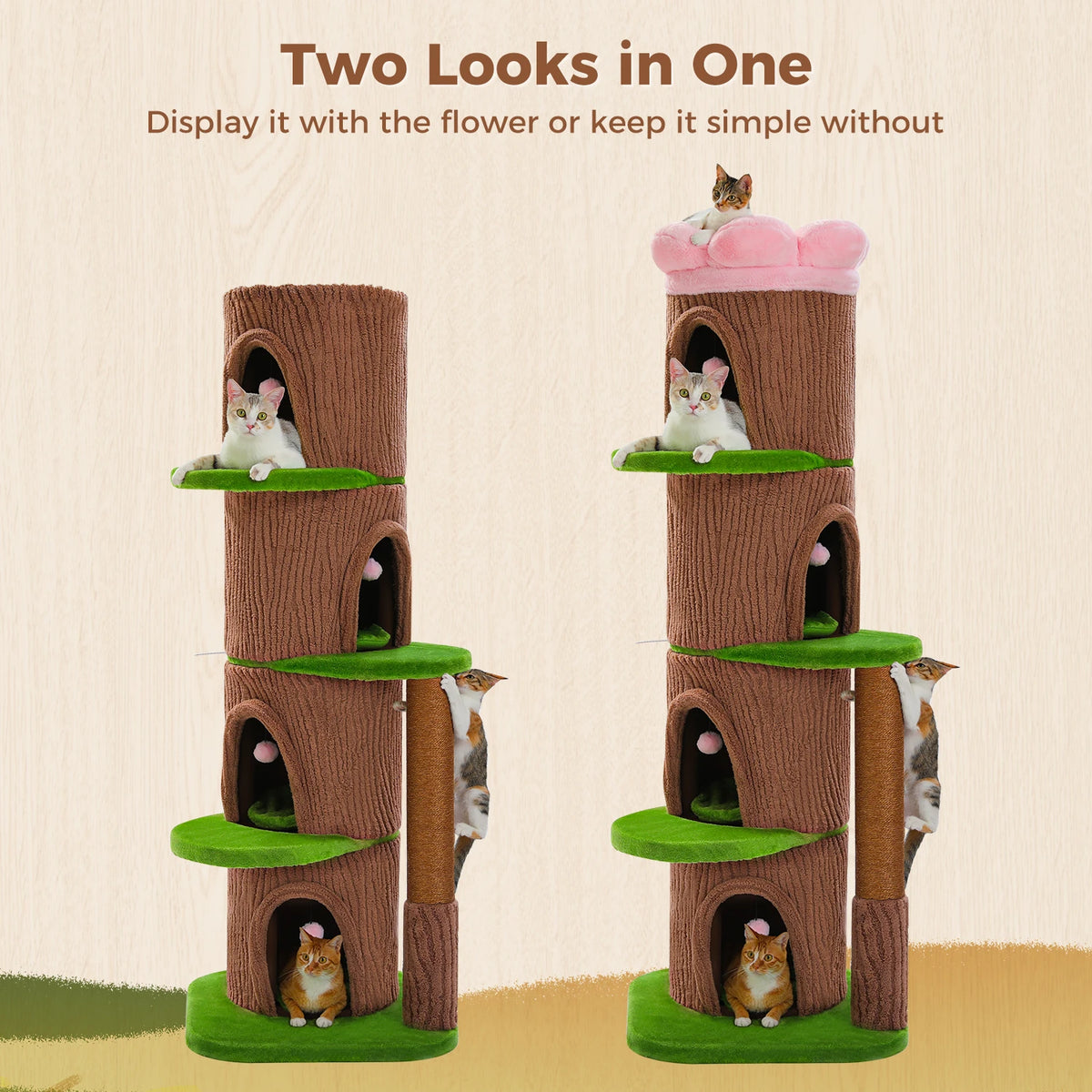 Large Cat Tree with Multiple Condos & Flower Bed