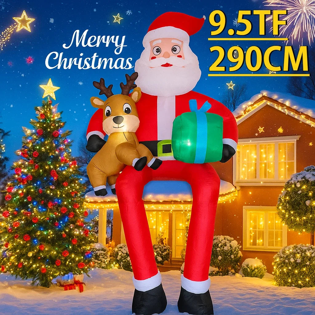 9.5 ft Inflatable Santa & Reindeer Christmas Yard Decoration