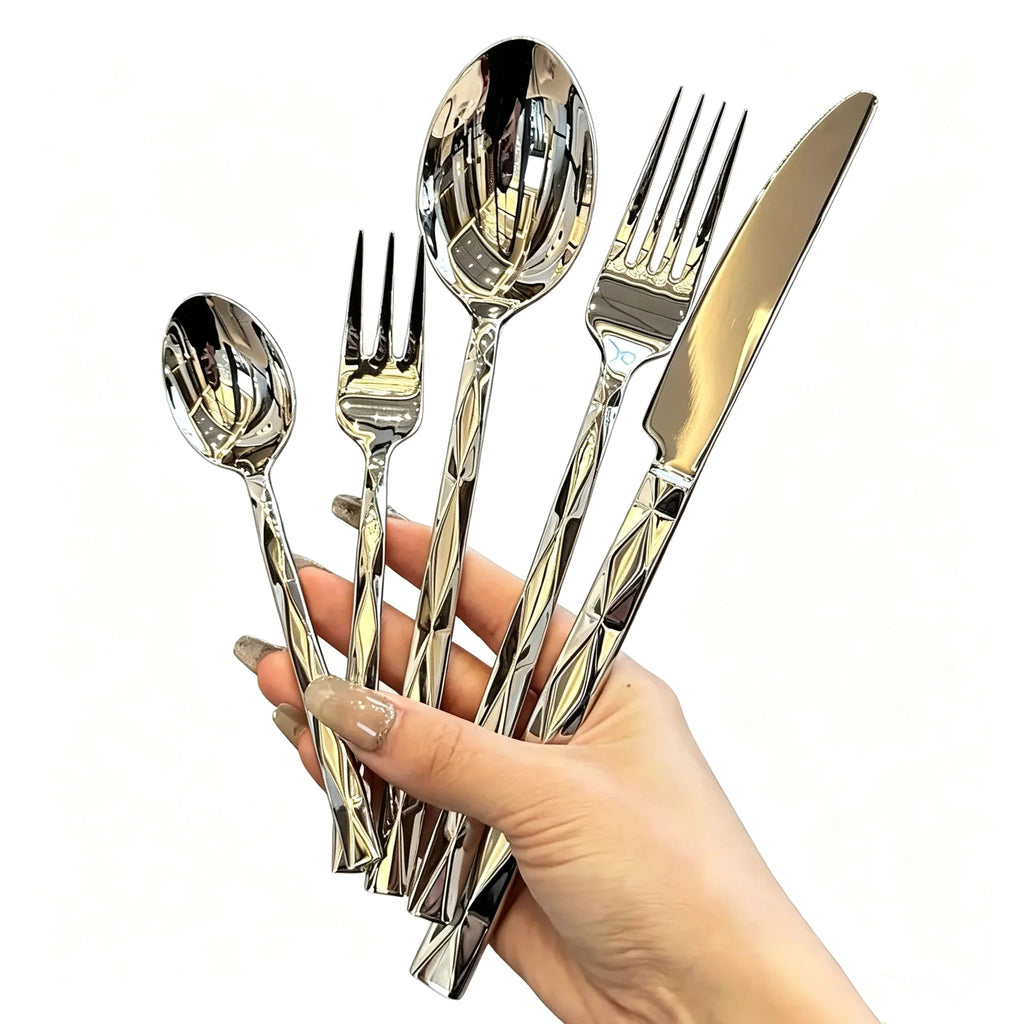 Diamond-Pattern Stainless Steel Flatware, 5 Pieces