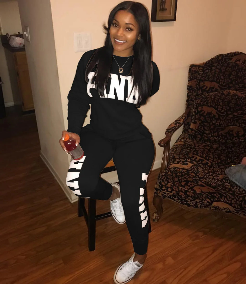Women's Letter-Print Two-Piece Active-Casual Outfit