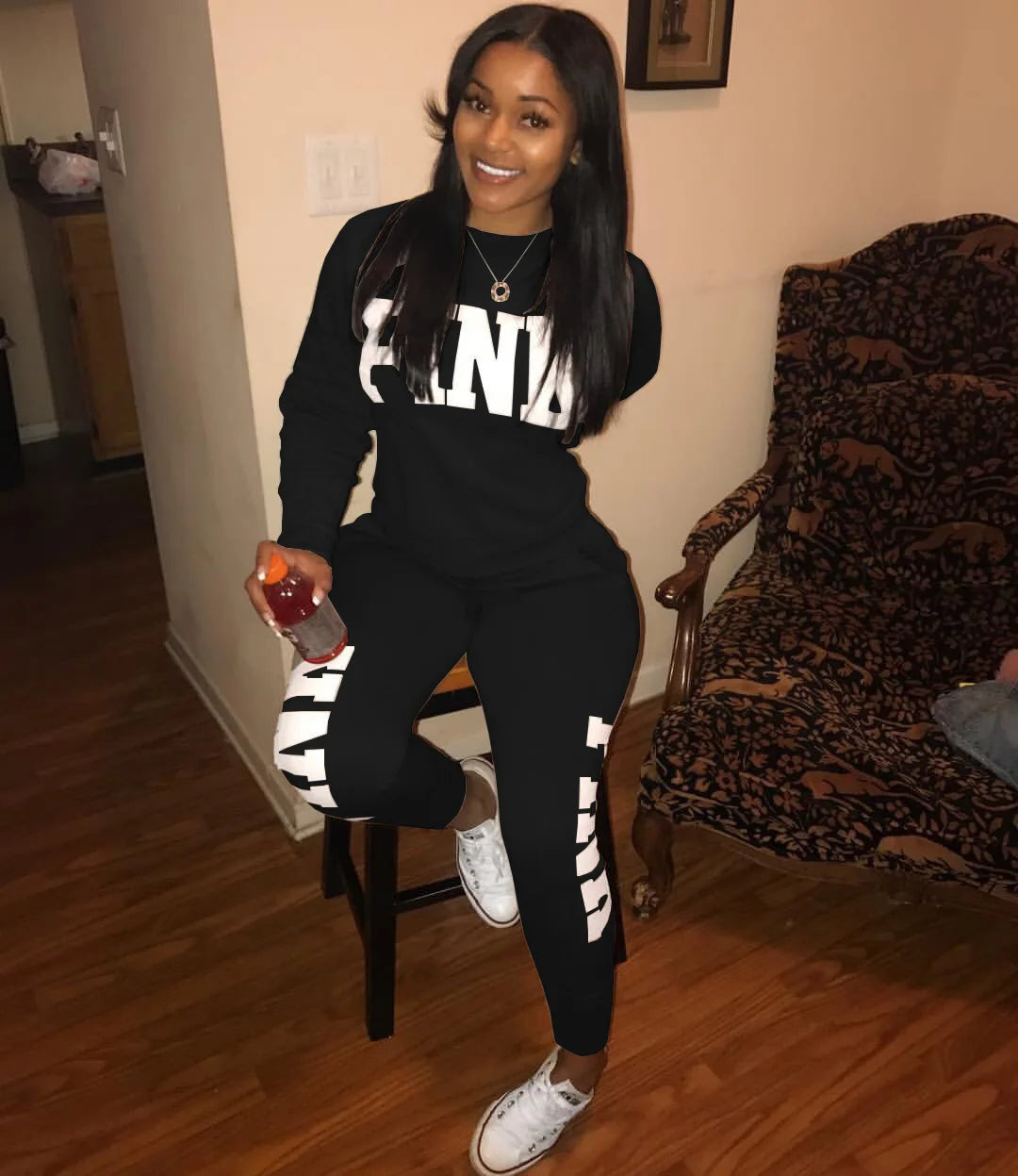 Women's Letter-Print Two-Piece Active-Casual Outfit