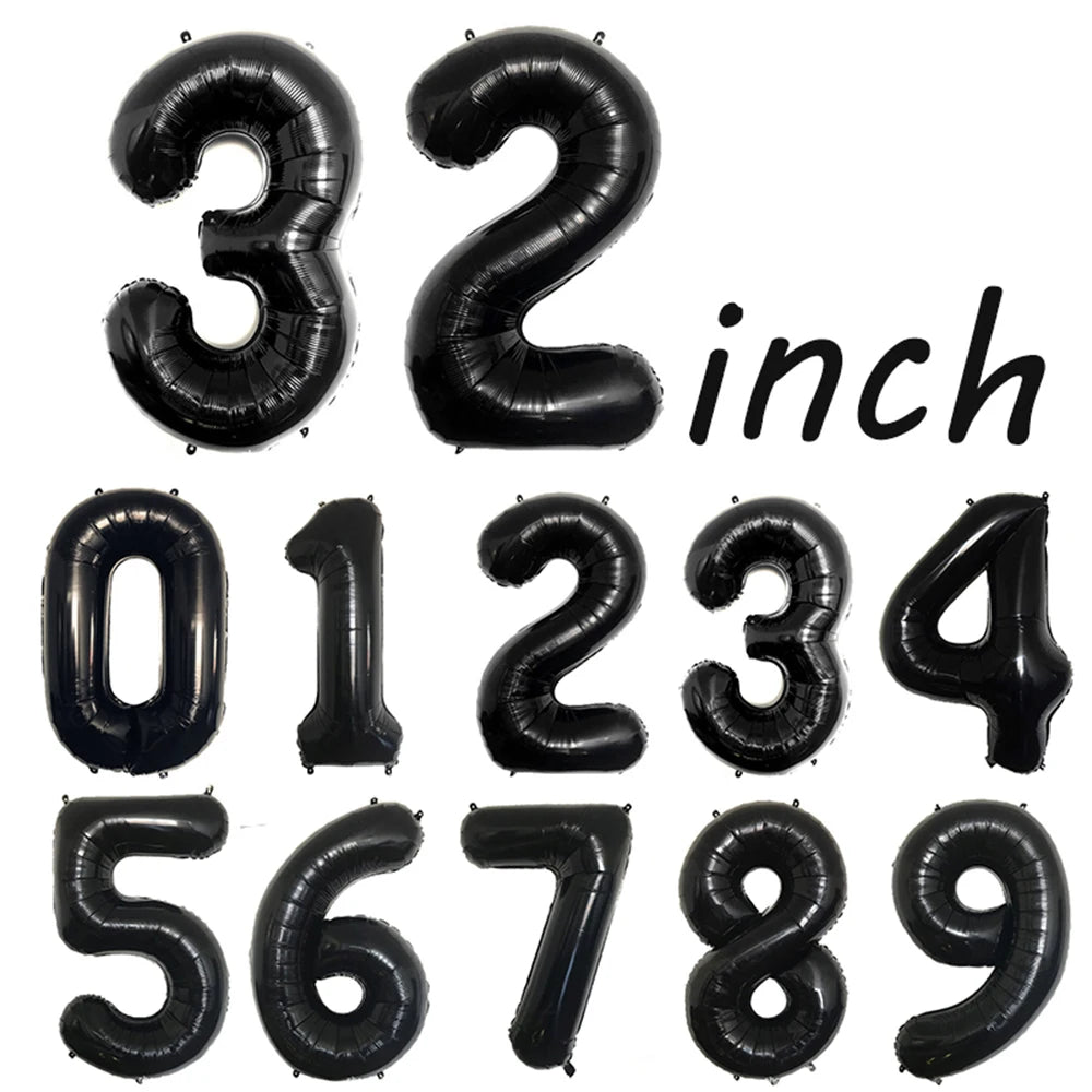 Black Number & Happy Birthday Foil Balloon Set