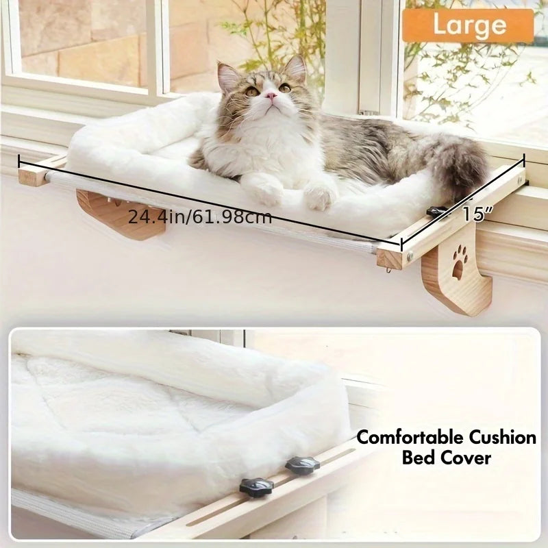 Adjustable Cat Window Perch with Wood & Metal Frame